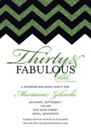 Fabulous Green Glitter Chalkboard Chevron Thirty Invites