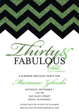 Fabulous Green Glitter Chevron Thirty Birthday Invites