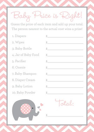 Pink Elephants Baby Shower Chevrons Invitation