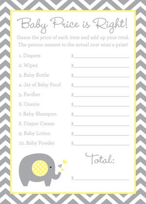 Grey Chevron Navy Elephant Baby Shower Price Game