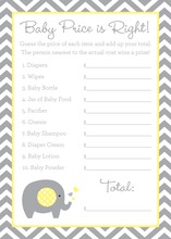 Grey Chevron Yellow Elephant Baby Shower Price Game