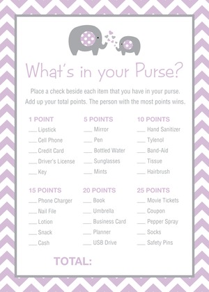 Blue Chevron Elephant What's In Your Purse Game