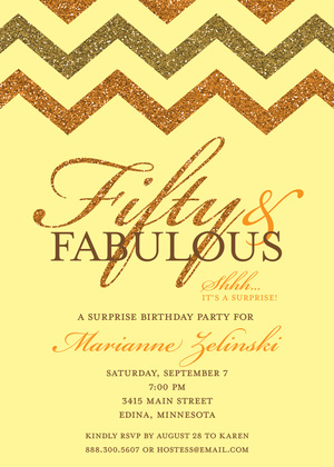 Fabulous Gold Glitter Chevron Fifty Birthday Invites