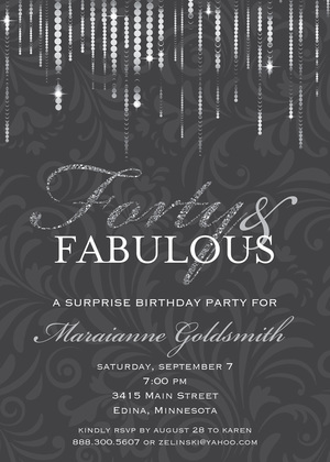 Fabulous Forty Glitter Stars Rich Red Invitations