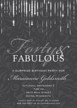 Fabulous Forty Gold Glitter Stars Invitation