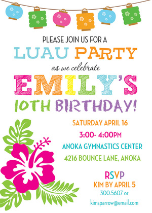 Magenta Hibiscus Luau Chalkboard Birthday Invitations