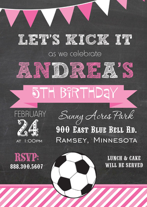 Red White Blue Stripes Soccer Chalkboard Invites