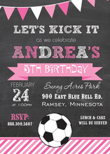 Blue Green Stripes Soccer Chalkboard Photo Invitations