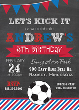 Red White Blue Stripes Soccer Chalkboard Invites