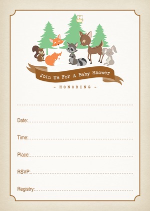 Woodland Animals Baby Shower Invitations