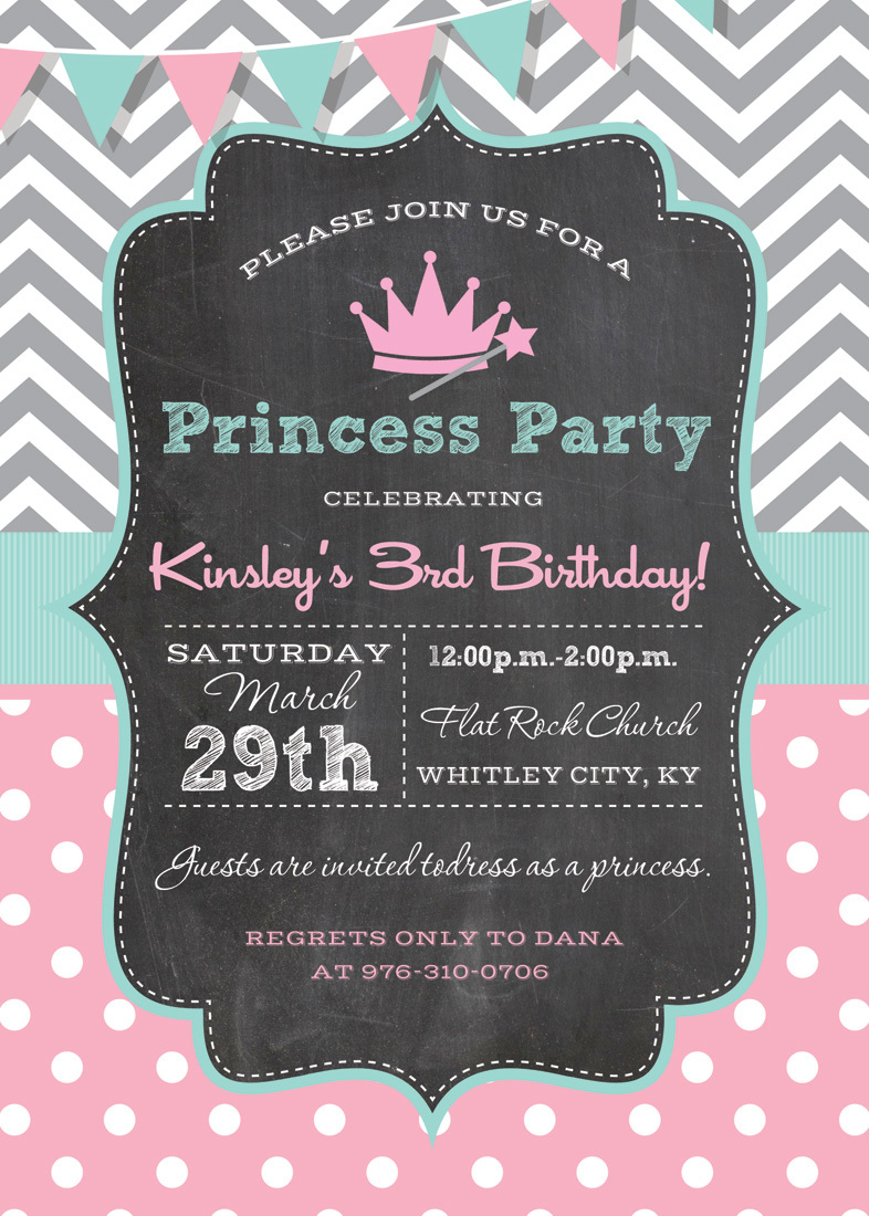 Chevrons Polka Dots Princess Chalkboard Invitations