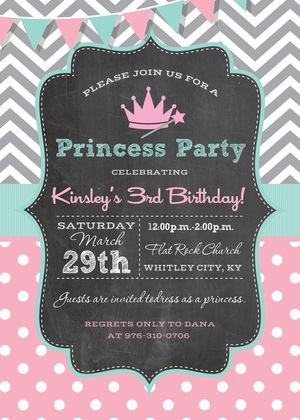 Chevrons Polka Dots Princess Party Banner Invitations