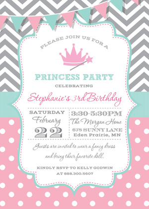 Chevrons Polka Dots Princess Chalkboard Invitations