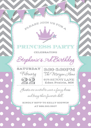 Chevrons Polka Dots Princess Chalkboard Invitations