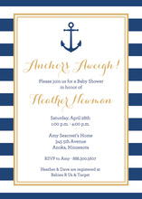 Navy Stripes Anchor Gold Invitations