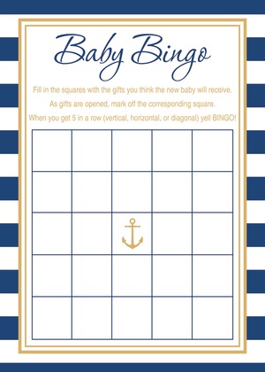 Navy Stripes Anchor Gold Baby Shower Advice Cards
