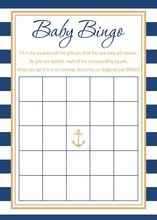 Navy Stripes Anchor Gold Baby Shower Bingo Game