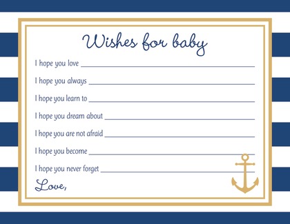 Navy Stripes Anchor Gold Baby Shower Advice Cards