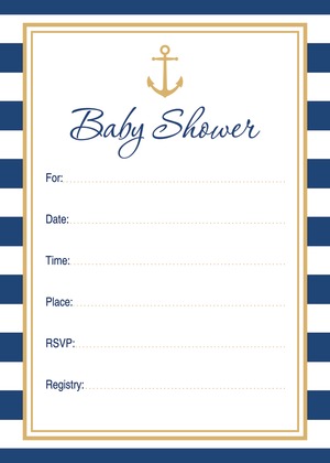 Navy Stripes Anchor Gold Invitations