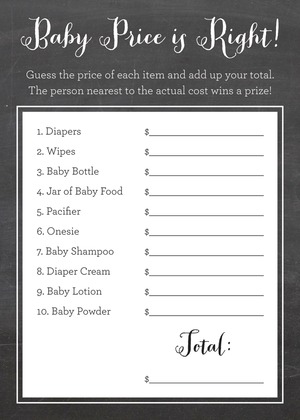 Chalkboard Whimsical Script Baby Bingo Cards