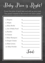 Chalkboard Whimsical Script Baby Shower Price Game