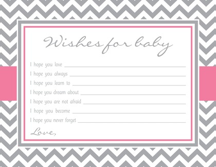 Grey Chevron Pink Border Baby Wish Cards