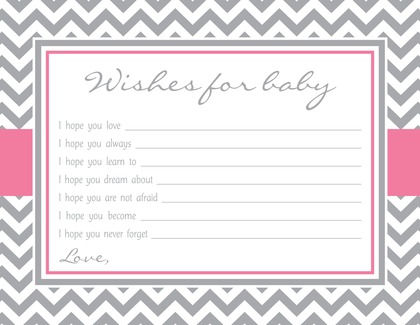 Grey Chevron Pink Border Baby Wish Cards