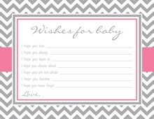 Grey Chevron Pink Border Baby Shower Wish Cards