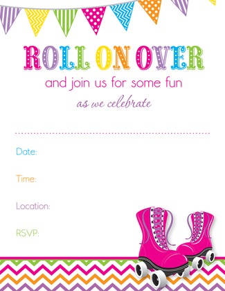 Bright Chevrons Roller Skates Chalkboard Invitations