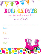 Pink Roller Skates Chalkboard Birthday Invitations