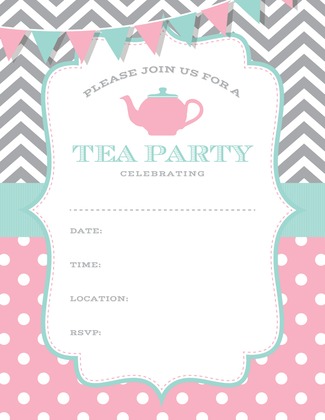 Chevrons Polka Dots Tea Party Banner Invitations