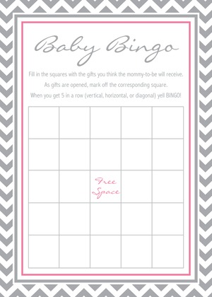 Grey Chevron Pink Border Baby Shower Wish Cards