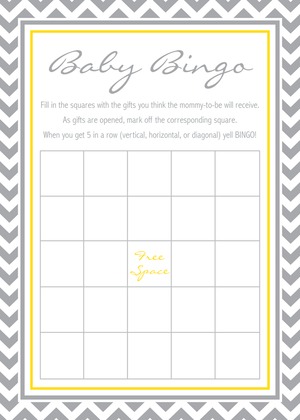 Grey Chevron Aqua Baby Shower Bingo Cards