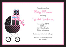 Pink Baby Buggy Black Border Shower Invitations