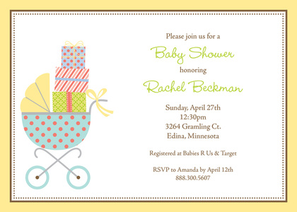 Pink Baby Buggy Black Border Shower Invitations