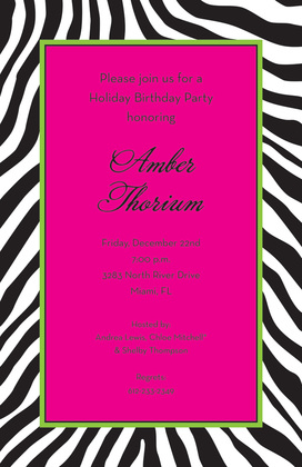 Wild Zebra Skin Green Frame Invitations