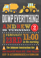 Construction Trucks Chalkboard Birthday Invitations