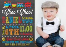 Red Navy Train Photo Birthday Party Invitations