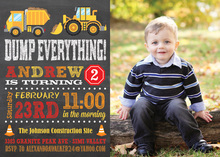 Construction Trucks Chalkboard Birthday Invitations