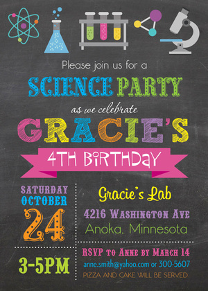 Multicolored Science Chalkboard Birthday Invitations