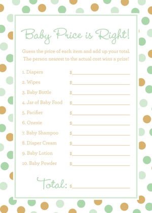 Mint Gold Dots Baby Shower Bingo Cards