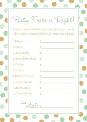 Pink Gold Dots Baby Shower Price Game