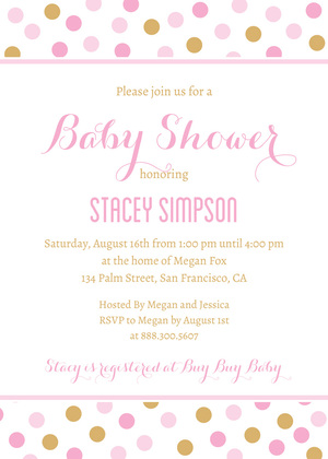 Pink Gold Dots Baby Shower Bingo Cards