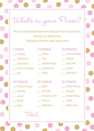 Pink Gold Dots Baby Shower Price Game