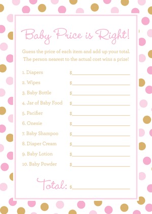 Mint Gold Dots Baby Shower Price Game