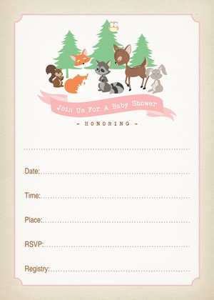 Woodland Animals Pink Banner Note