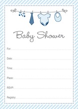 Blue Chevron Baby Boy Clothesline Fill-in Invites