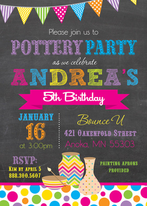 Pottery Party Chalkboard Invitations