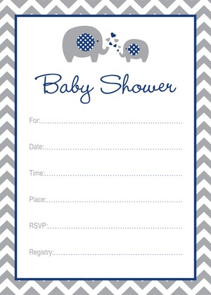 Chevron Navy Elephant Baby Wish Cards