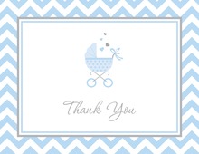 Pink Gray Polka Dot Baby Carriage Thank You Cards